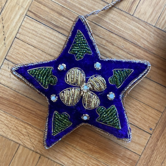 5 Velvet Embellished Ornaments Beaded Embroidered Christmas Star Tree Heart - Picture 2 of 5